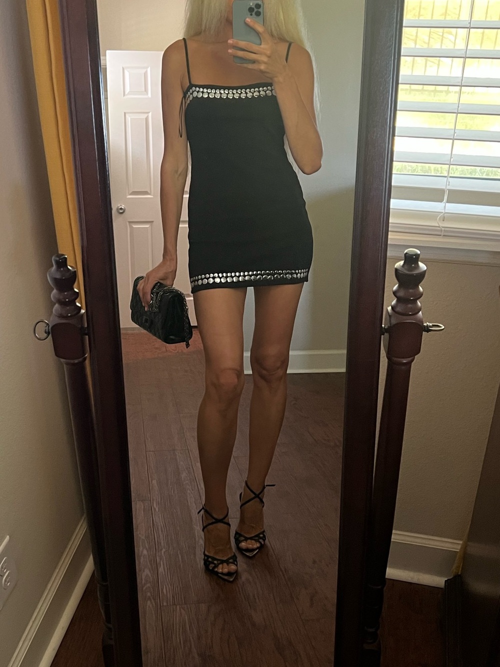 Zara Black Mini Dress with Silver Stud Detailing